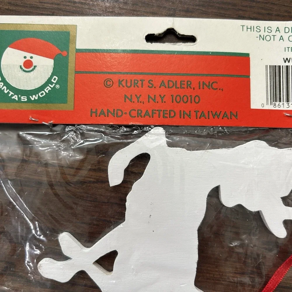 Vintage Kurt Adler Wood Christmas Ornament Rudolph Sleigh Toys NOS Santa's World